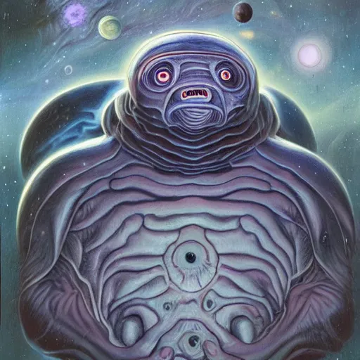 Image similar to the alien transcendent cosmic tardigrade that awaits you at the end of all of space and time, by gerald brom and ansel adams