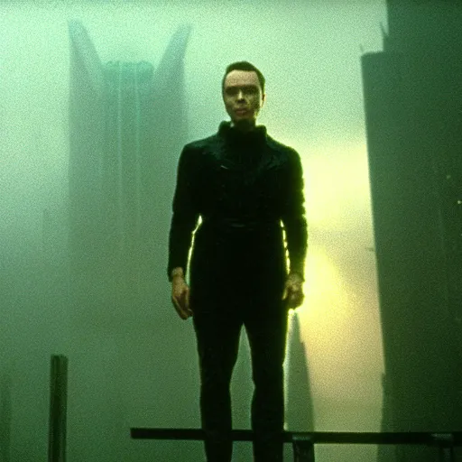 Prompt: portrait Sheldon in Blade Runner, cinematic, movie shot
