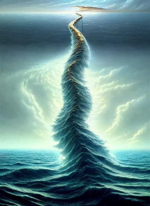 Image similar to A hyper-detailed 3d render like a Oil painting of the Ocean’s dream of The Upward Spiral, surrealism!!!!! surreal concept art, lifelike, photorealistic, digital painting, aesthetic, smooth, sharp focus, Artstation HD, by Greg Rutkowski, Chris Tulloch McCabe, Valentina Remenar and Asher Duran,