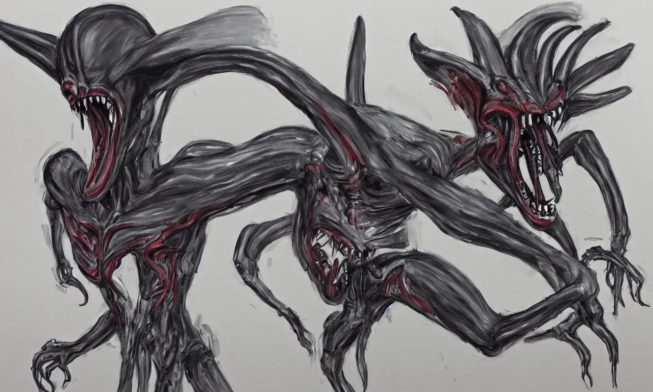 Image similar to a rough painting of a xenomorph drawn by a 4 year old kid