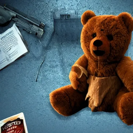 Image similar to a screenshot of a teddy bear inside a counter strike game, the teddy bear is holding a gun