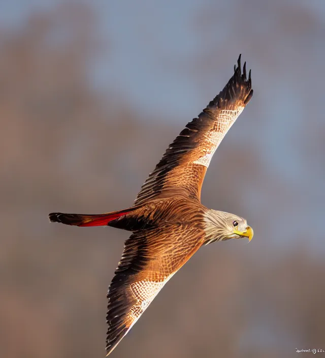 Image similar to realistic, photograph of a red kite bird, 4 k, hd, nature photography, wildlife photography