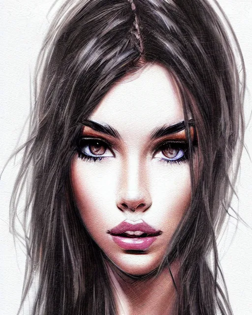 Image similar to portrait of madison beer, mixed art styles, beautiful, elegant, artstation, deviantart, behance, concept art, smooth, focus, by david w. mack