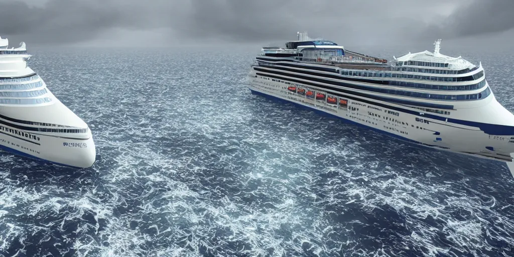 Image similar to the cruise ship sinken lying on its side in sea, dark, storm, thunderstorm unreal engine Hight detailed An epic fantastic realism dinamic lighting