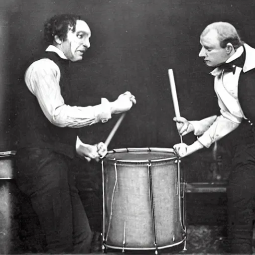 Prompt: dr jekyll and mr. heid playing the drums