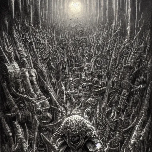prompthunt: doom!! ( 1 9 9 4 ) classic cyberdemon!!! horns, volcan  cannon!!!, art by gustave dore, anotation, blueprint