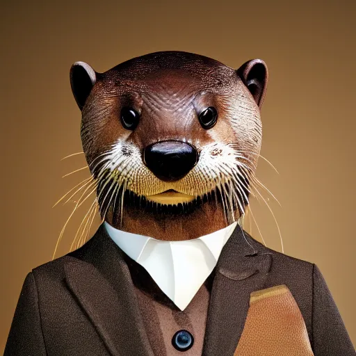 Prompt: an anthro otter wearing a fancy suit, photo, 8K