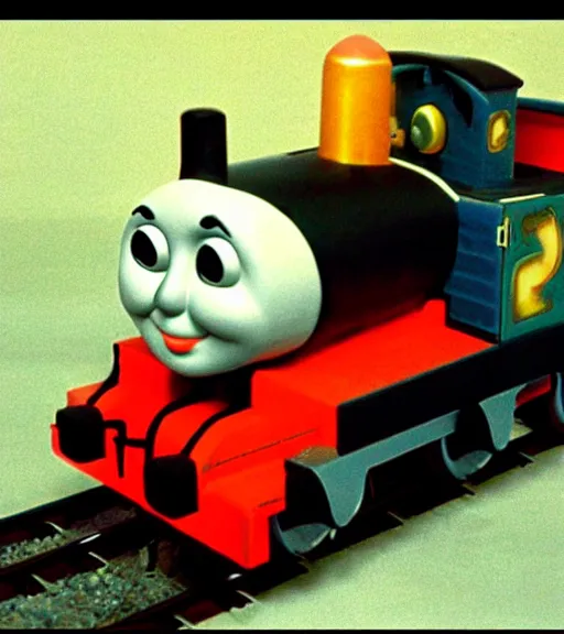 Prompt: thomas the train as a thermonuclear bomb, war footage