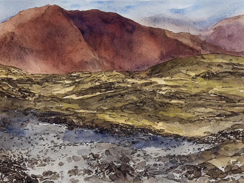 Image similar to wastwater screes in early evening light painted in watercolours and pencil by william heaton cooper and rock textures by julian cooper