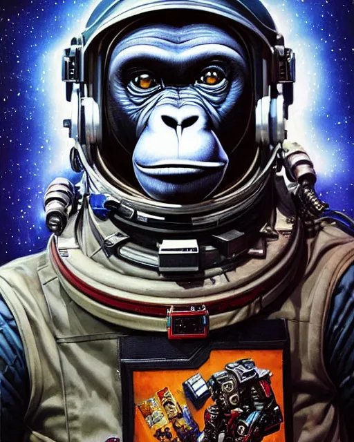 Prompt: a portrait of a muscular anthropomorphic cyberpunk howler chimp in spacesuit armor by sandra chevrier, by jon foster, detailed render, extremely hyperdetailed, tape deck, epic composition, cybernetics, 4 k realistic, cryengine, realistic shaded lighting, sharp focus, masterpiece, by enki bilal