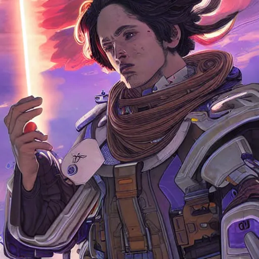 Prompt: A sorcerer wielding a futuristic blast cannon Apex Legends character digital illustration portrait gorgeous lighting, wide angle action dynamic portrait, perspective shot, art by Ayami Kojima and Shintaro Kago-H 640