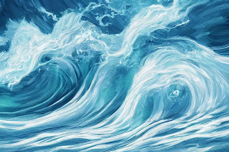 Image similar to ocean, land, tumultuous waves, digital painting, illustrated by max hay