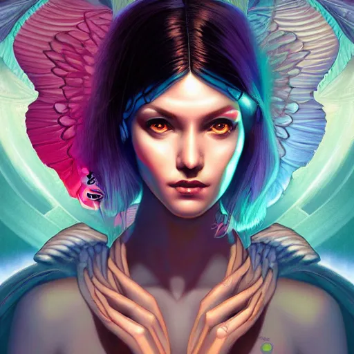 Image similar to Lofi Cyberpunk Angel portrait Pixar style by Tristan Eaton Stanley Artgerm and Tom Bagshaw