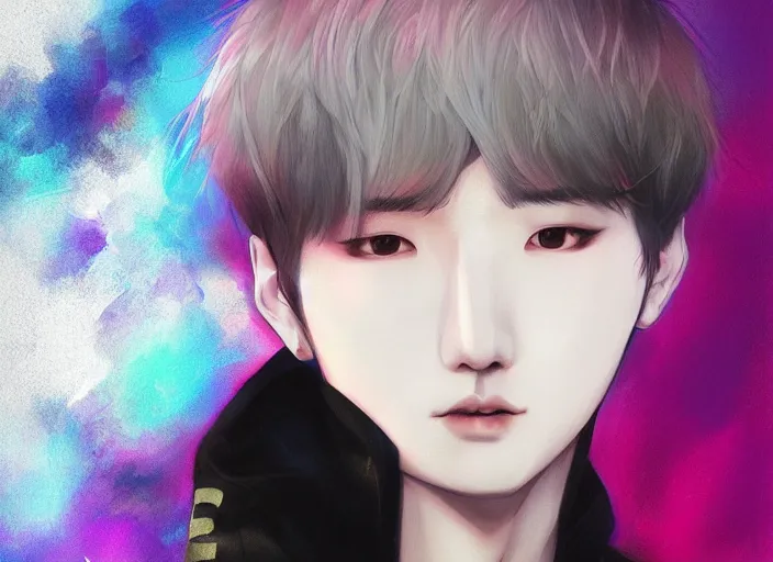 Image similar to YOONGI from bangtan sonyeondan: portrait ROSSDRAWS+ CGSOCIETY+JAMES JEAN+WLOP