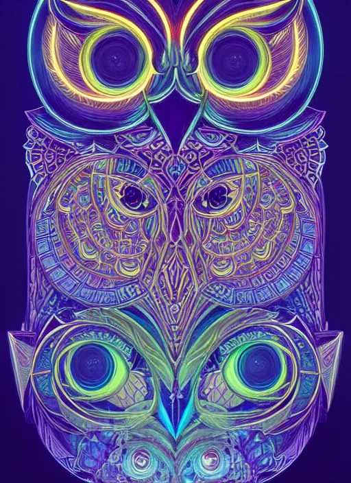 Image similar to symmetry!! product render poster vivid colors divine proportion owl, 神 圣, glowing fog intricate, elegant, highly detailed, digital painting, artstation, concept art, smooth, sharp focus, illustration,