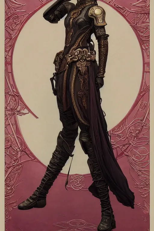 Image similar to full length portrait of zhang ziyi in armour, by eve ventrue, michael carson, andreas rochas, john watkiss, casey weldon, artgerm. art nouveau. tarot card by mucha. gloomhaven. swirly intricate linework background. gaudy colors, sharp edges. octane render