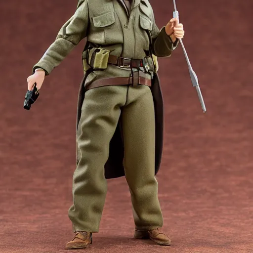 Image similar to 5 inch figure of alan alda as hawkeye from mash, toy, realistic, studio lighting