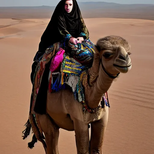 Prompt: billie eilish riding a camel h - 1 0 2 4 w - 1 0 2 4