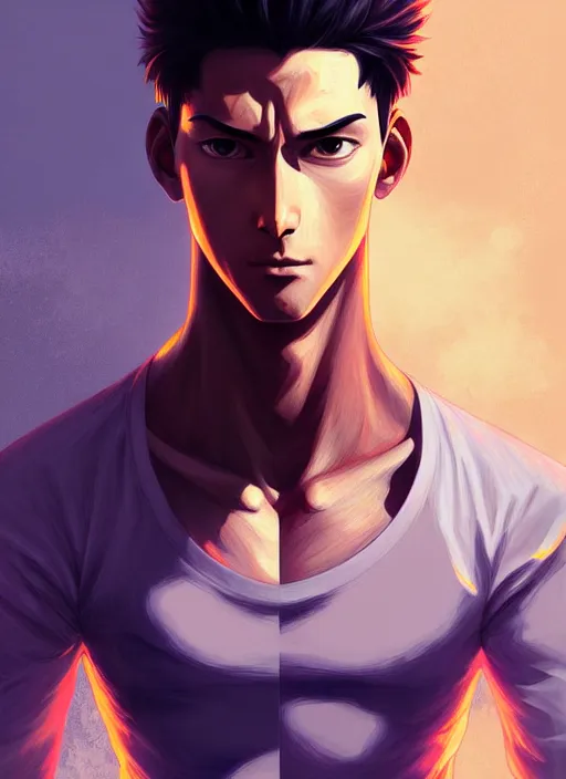 Prompt: handsome saitama, half body shot, path traced, fighting, highly detailed, high quality, digital painting, alena aenami, lilia alvarado, shinji aramaki, karol bak, alphonse mucha, tom bagshaw