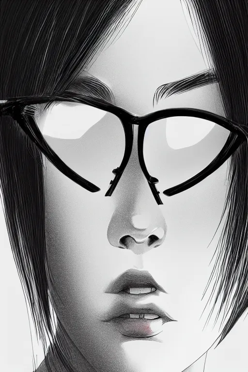 Prompt: Extreme close-up, megane by  ilya kuvshinov • kuvshinov • guweiz • sinix• angelganev • webang111 • bellhenge • autodesk• angel ganev • serafleur • loish • study digital portrait, realism, digital art, girl sketch, light study, akira japanese art, raining, trending on artstation, daily deviation, HQ 4k phone wallpaper, pearlescent