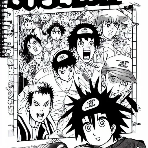 Image similar to “Water Boy directed by cursed Adam Sandler” graphic novel illustrated by Kishimoto published on Shonen Jump 1996 black and white pen and ink highly detailed