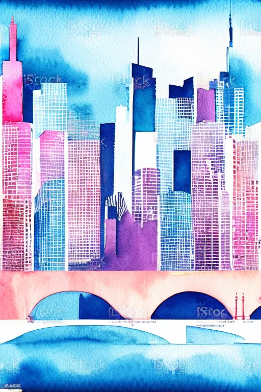 Prompt: minimalist watercolor art of frankfurt river bridge skyline, illustration, vector art