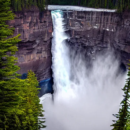 Prompt: tornado over Helmcken Falls, high definition, stormy