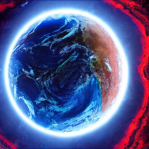 Image similar to a picture of planet earth with red lava rivers all over the surface, circular planet, taken from orbit, dark blue planet, red narrow lava rivers, astronomical imaging