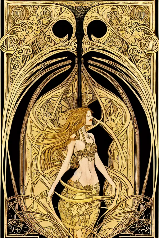 Image similar to an intricate art nouveau canvas frame, with golden entertwined edges and empty black center, highly detailed, artstation, concept art, matte, sharp focus,