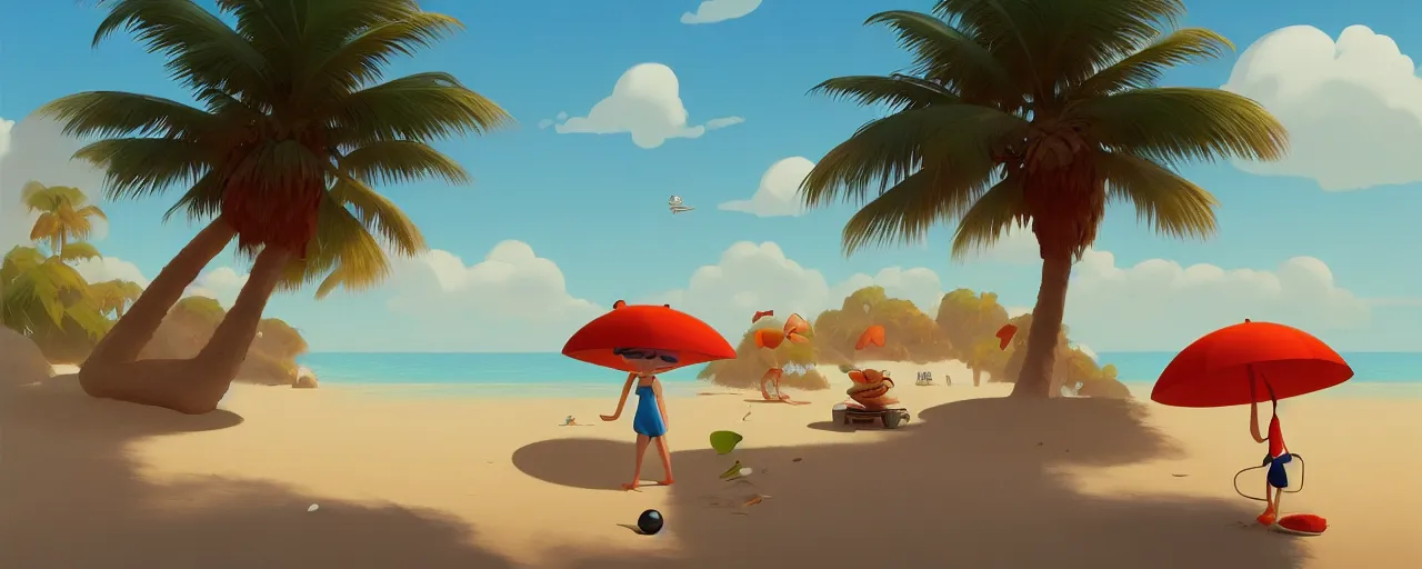 Prompt: goro fujita ilustration of a summer beach with palm tree, painting by goro fujita, sharp focus, highly detailed, artstation