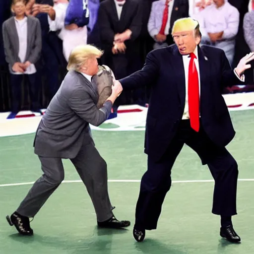 Prompt: donald trump getting hit with a basketball really hard