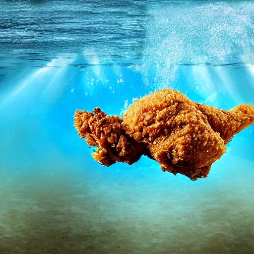 Prompt: fried chicken, splash underwater! photoshop edit, golden ratio