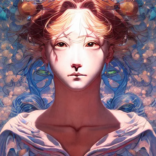 Prompt: prompt : magestic portrait soft light painted by james jean and katsuhiro otomo, inspired by evangeleon anime, smooth face feature, intricate oil painting, high detail illustration, sharp high detail, manga and anime 1 9 9 0