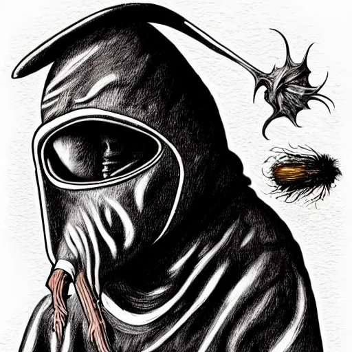 Image similar to graphic illustration, creative design, the plague doctor, biopunk, francis bacon, highly detailed, hunter s thompson, concept art