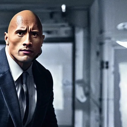 Image similar to Dwayne Johnson as FBI in movie directed by Christopher Nolan