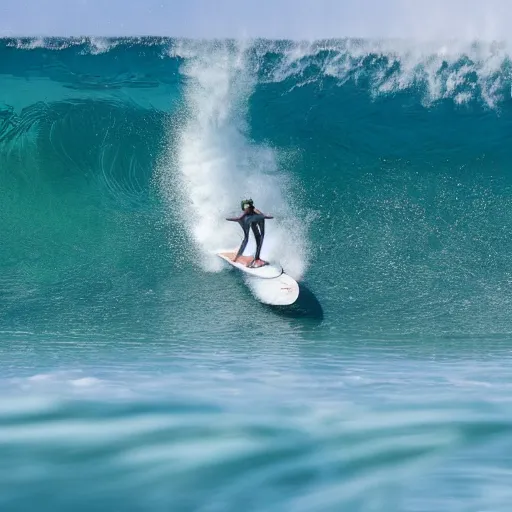 Prompt: grandma surfing a wave at teahupo'o