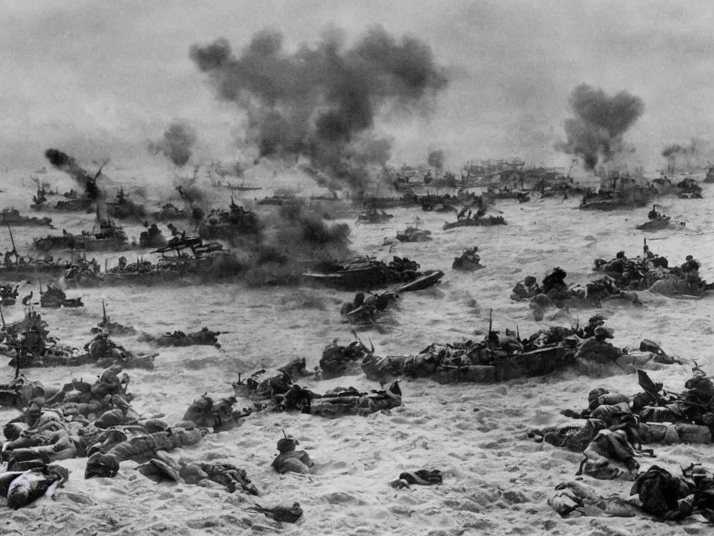 Image similar to the second day of normandy landing, live point of view, extremely realistic