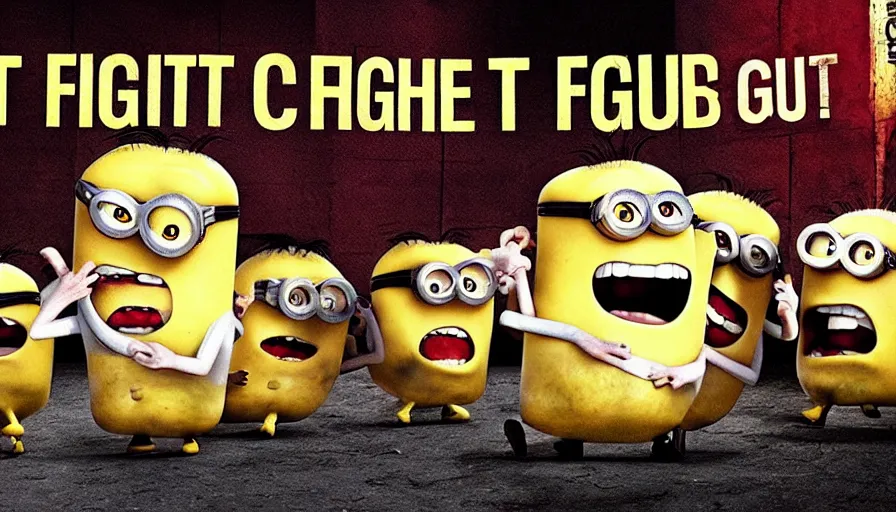 Image similar to fight club!!!!, fight club!!!! ((((the minions)))), movie still