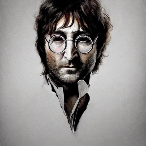 Image similar to Beautiful face Portrait of John Lennon, powerful magic, thunders, dramatic lighting, intricate, wild, highly detailed, digital painting, artstation, concept art, smooth, sharp focus, illustration, art by artgerm and greg rutkowski and alphonse mucha, footage from space camera