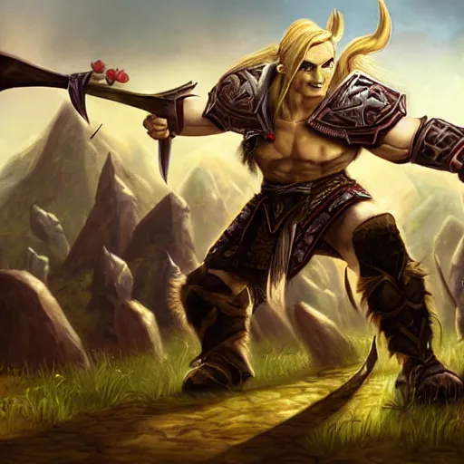 Image similar to world of warcraft orc fight legolas