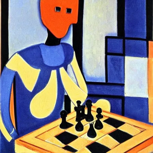 Image similar to An oil painting by Matisse of a humanoid robot playing chess