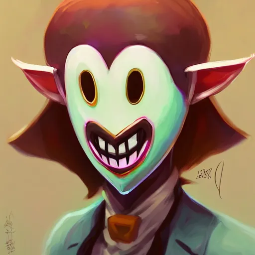 Prompt: a portrait of the happy mask salesman from the legend of zelda, art by lois van baarle and loish and ross tran and rossdraws and sam yang and samdoesarts and artgerm and saruei and disney, digital art, highly detailed, intricate, sharp focus, trending on artstation hq, deviantart, unreal engine 5, 4 k uhd image