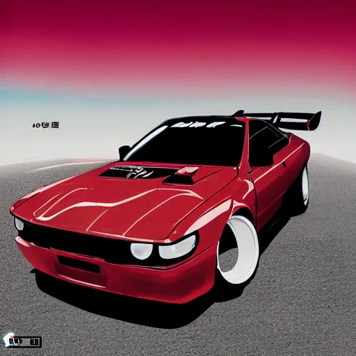 Prompt: phonk album cover, japanese drift car, red accent