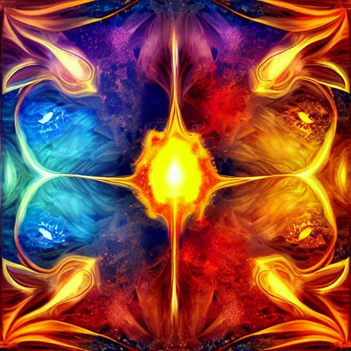 Image similar to the elements of fire, water, earth and air. digital art