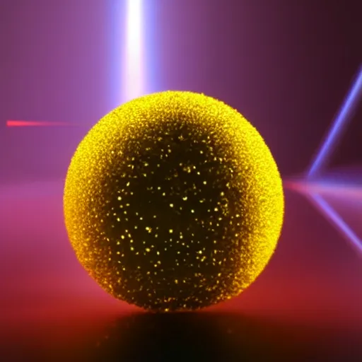 Image similar to a ball of gold nanoparticles, illuminated by a red laser beam