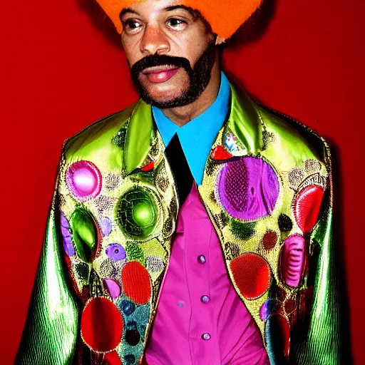 Image similar to funkiest grooviest man in the world, 70s disco jacket, photograph portrait