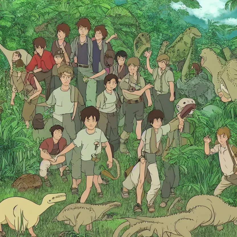 Prompt: Jurassic Park in the style of Studio Ghibli