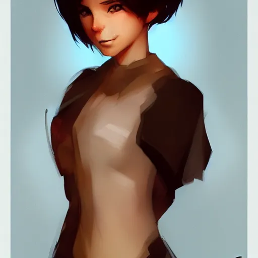 Image similar to Portrait of young Boxxy with buzzed haircut, slight nerdy smile, elegant, digital painting, artstation, concept art, smooth, sharp focus, illustration, art by artgerm and greg rutkowski and alphonse mucha