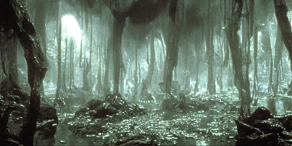 Image similar to dagobah in star wars the empire strikes back, by terrence mallick