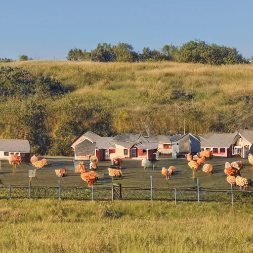 Image similar to a herd of houses on chicken legs